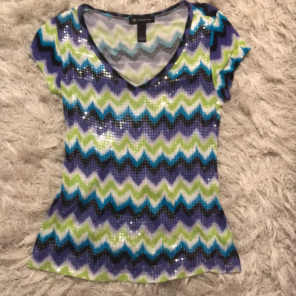INC sequined short sleeve shirt NWOT